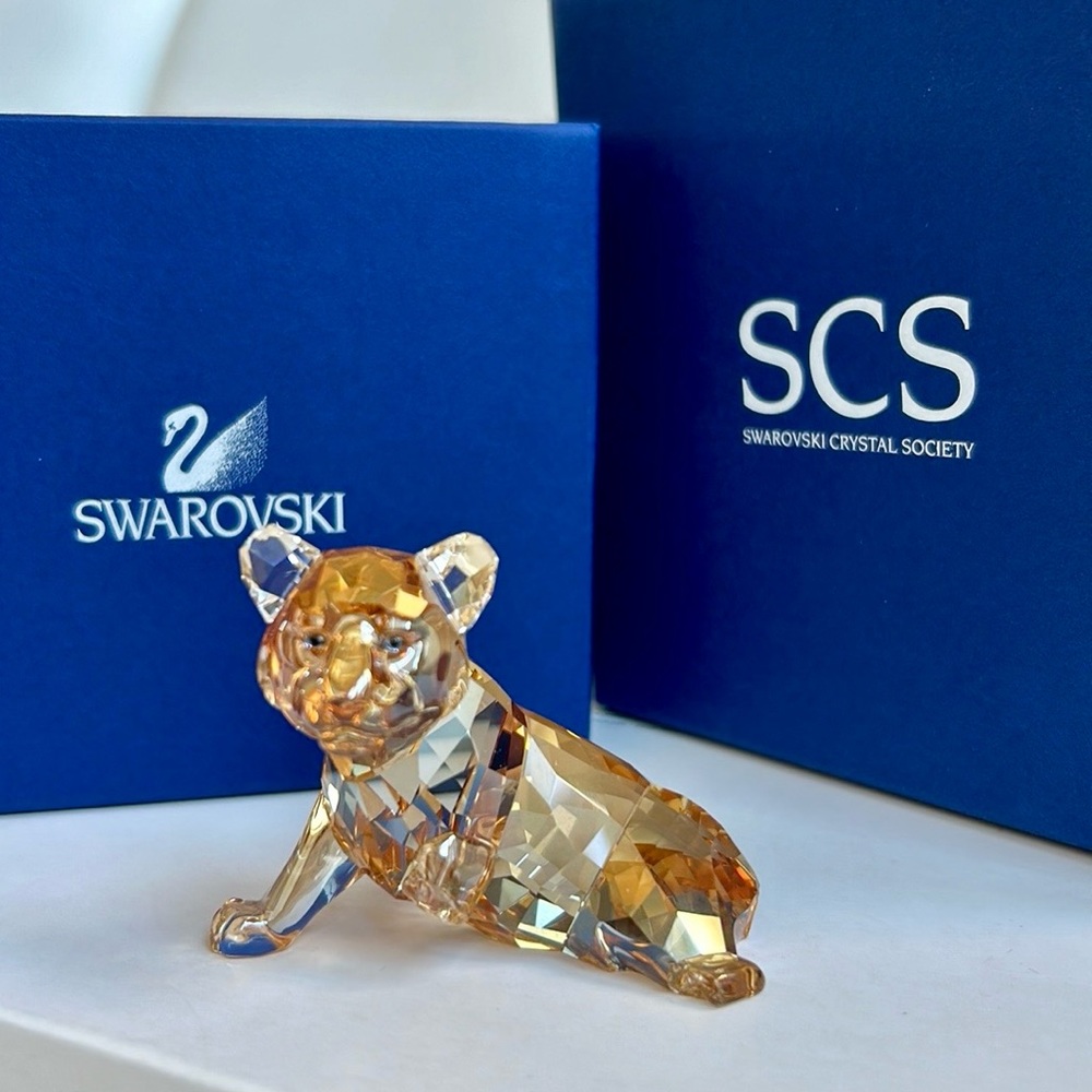 Swarovski Crystal Tiger Figurine - Gold and Silver Tones